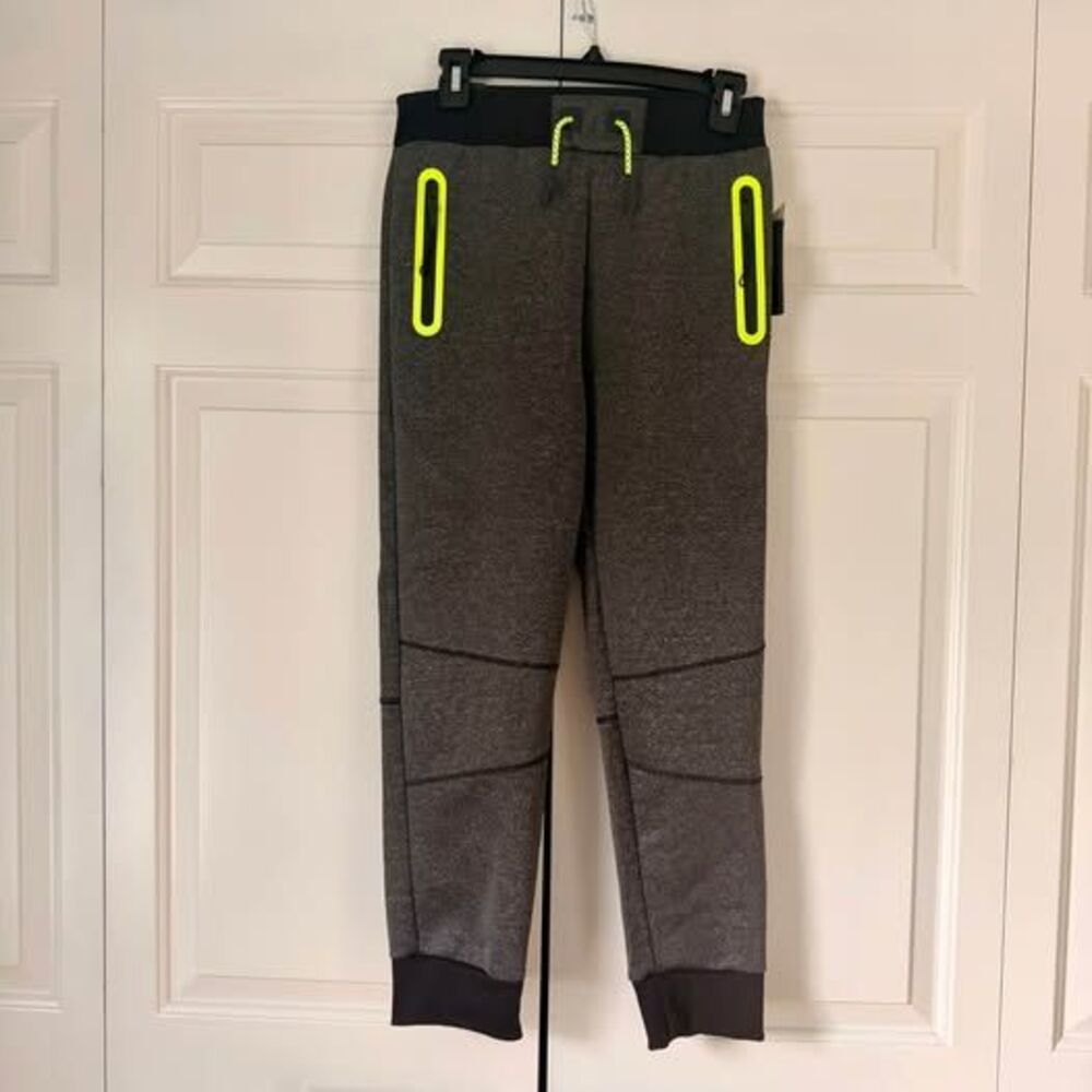 Steve’s Jeans Boys 10/12 Gray Moto Joggers Neon Zip Pockets NWT